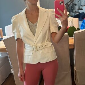 BCBGMaxAzria White Blazer with Puff Sleeves and Tailored Fit